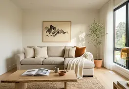 The same room virtually staged with furniture
